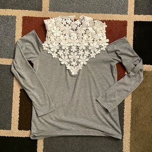 Off shoulder, flowered lace shirt